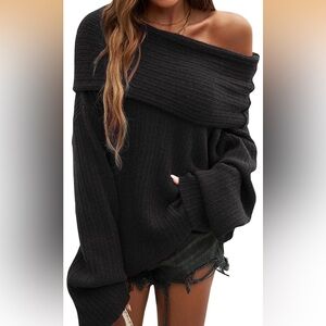 Off-Shoulder Black Ribbed Sweater